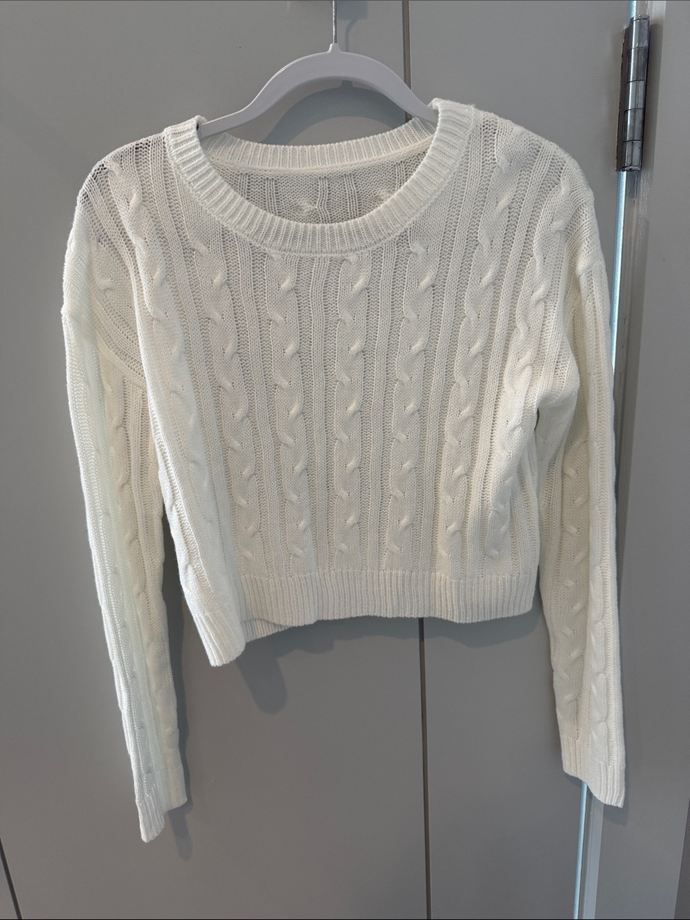 Classic Cable Knit White Women's Sweater